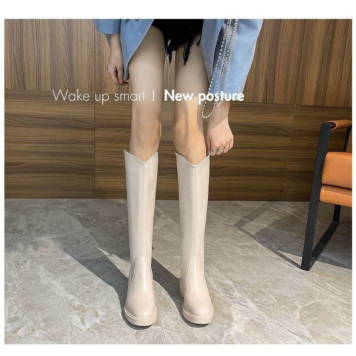 Flat bottom V mouth autumn and winter boots women's 2022 new plus velvet thin section small boots mid-tube knight boots