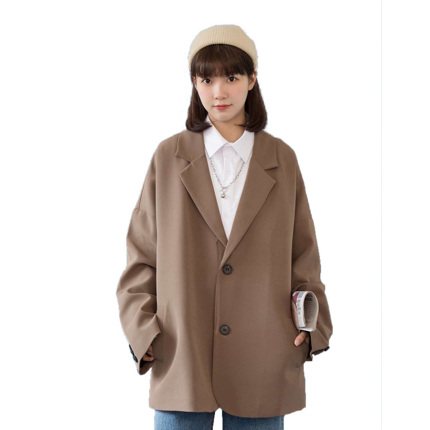 Oversize suit coat for men and women, casual style, spring and autumn new style, off shoulder couple loose style, temperament, college style