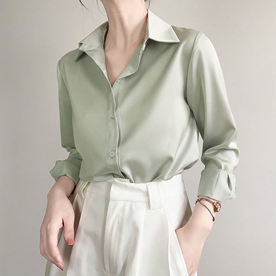 法式雪纺垂感衬衫女秋季新款设计感小众纯色衬衣通勤职业叠穿上衣