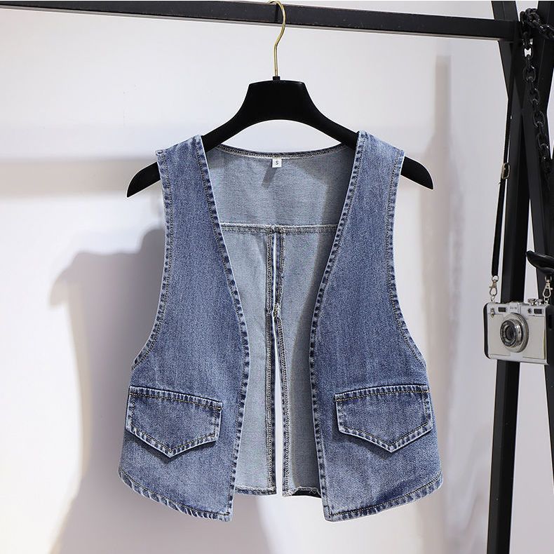 Summer thin women's clothing 2022 new denim vest cardigan Korean fat sister denim coat versatile vest