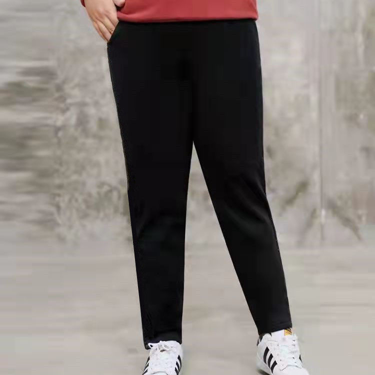 Fat mm 200 catties large size autumn and winter plus velvet women's new casual pants plus fat and thin mother pants small feet pants