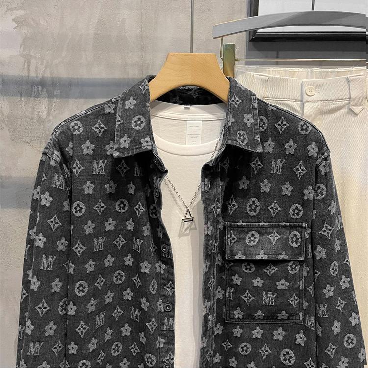 Autumn and winter 2022 new high-end denim jacket jacket lapel trend pocket button long-sleeved shirt men