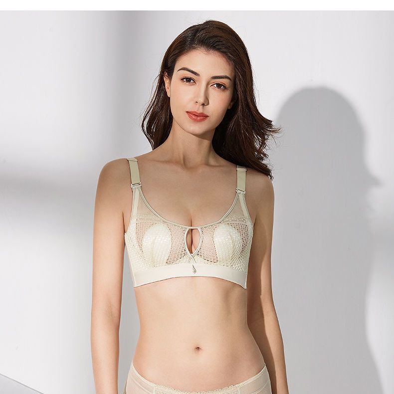 Dolamy summer underwear women's non-steel ring gathered breasts anti-sagging lace breathable thin bra set