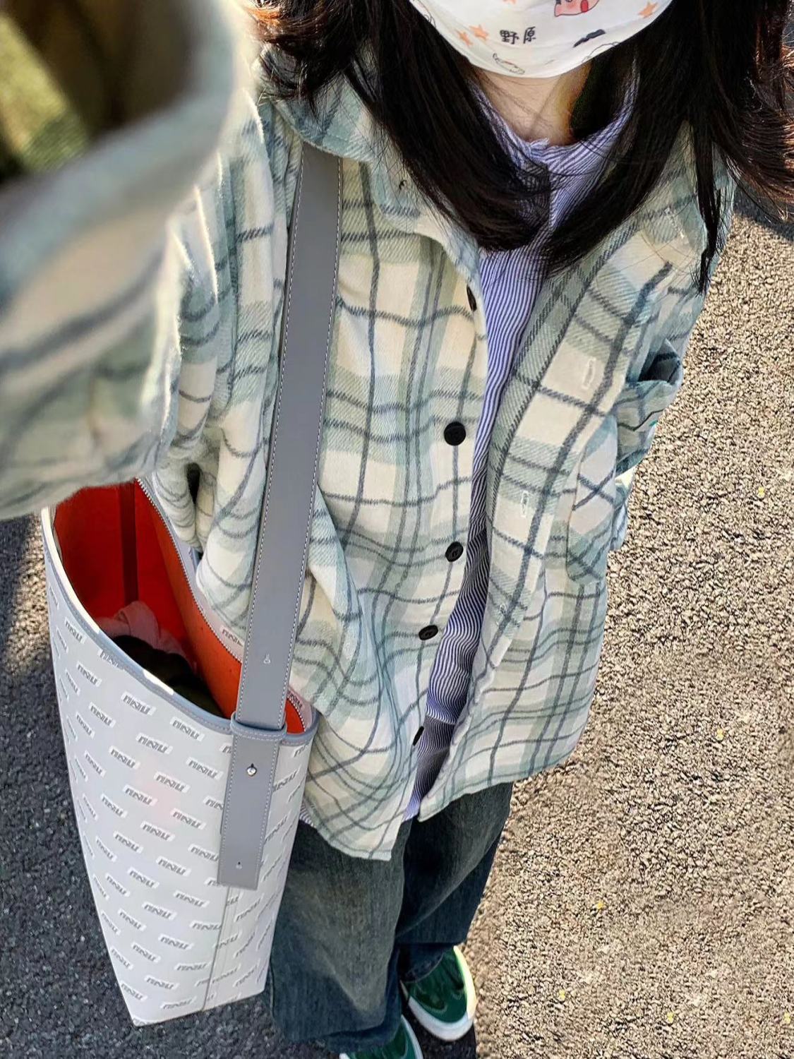 2023夏季新款多巴胺穿搭個性時尚綠色格紋襯衫外穿女寬鬆休閒襯衣