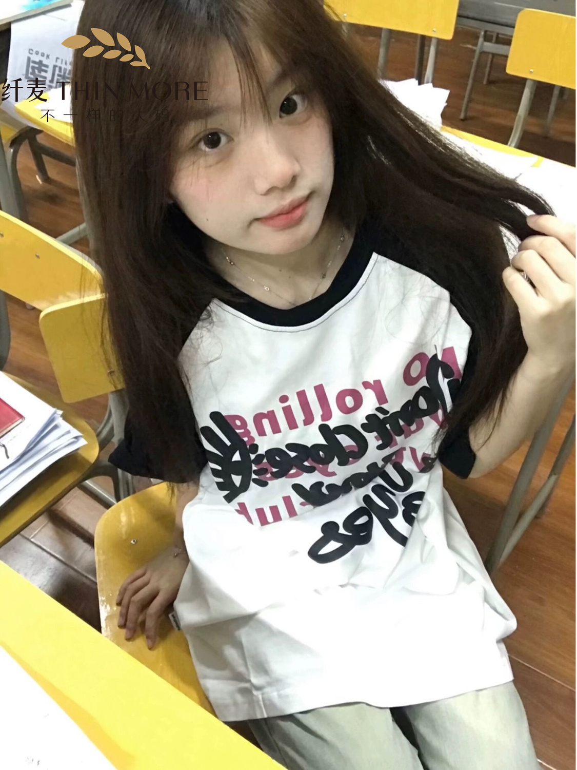 國潮牌美式復古黑白插肩短袖t恤女夏季寬鬆oversize純棉半袖上衣