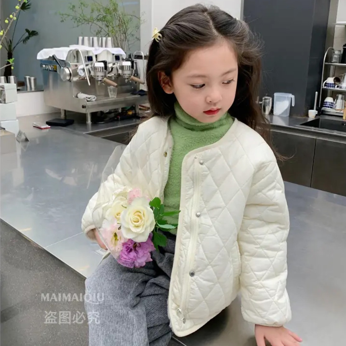 韓國童裝女童2022冬裝新款夾棉保暖棉衣兒童洋氣時尚加厚長袖外套