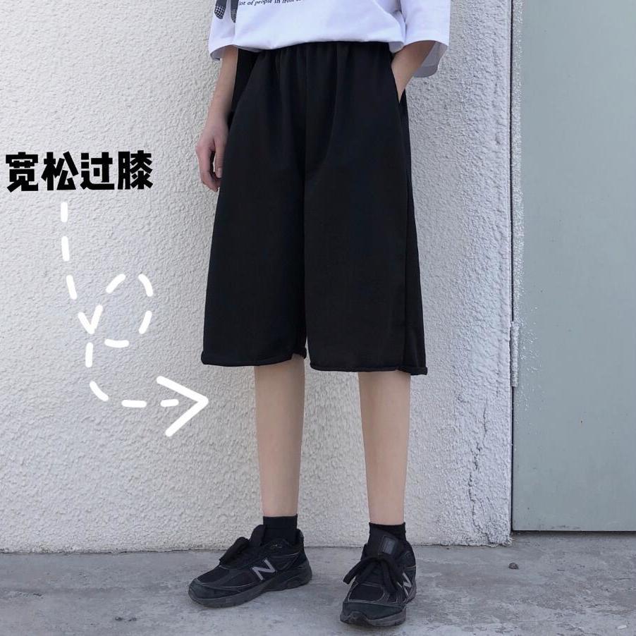2020 new summer Korean version of INS pants trendy loose straight tube wide leg pants five point short high waist casual pants for women