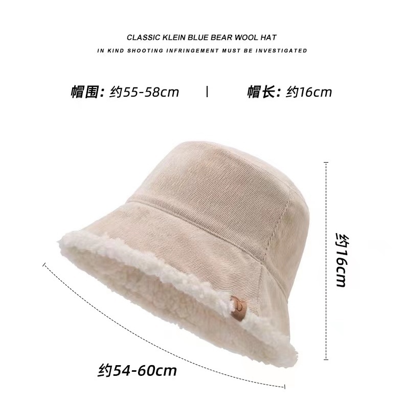 大头围渔夫帽女冬季羊羔绒可双面戴显脸小户外防寒保暖高品质盆帽