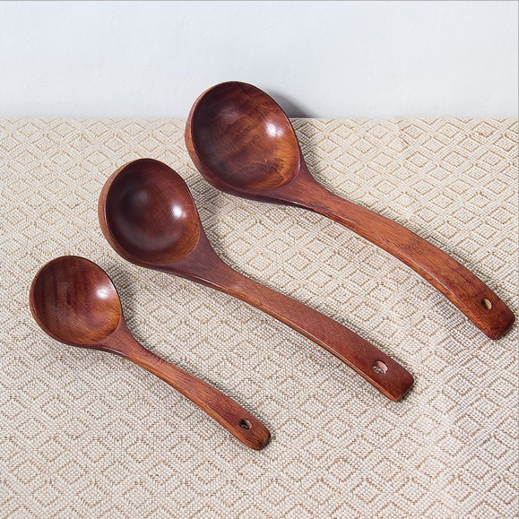 Japanese solid wood soup spoon porridge spoon large long handle wooden non-stick pot soup household spoon wooden spoon custom lettering