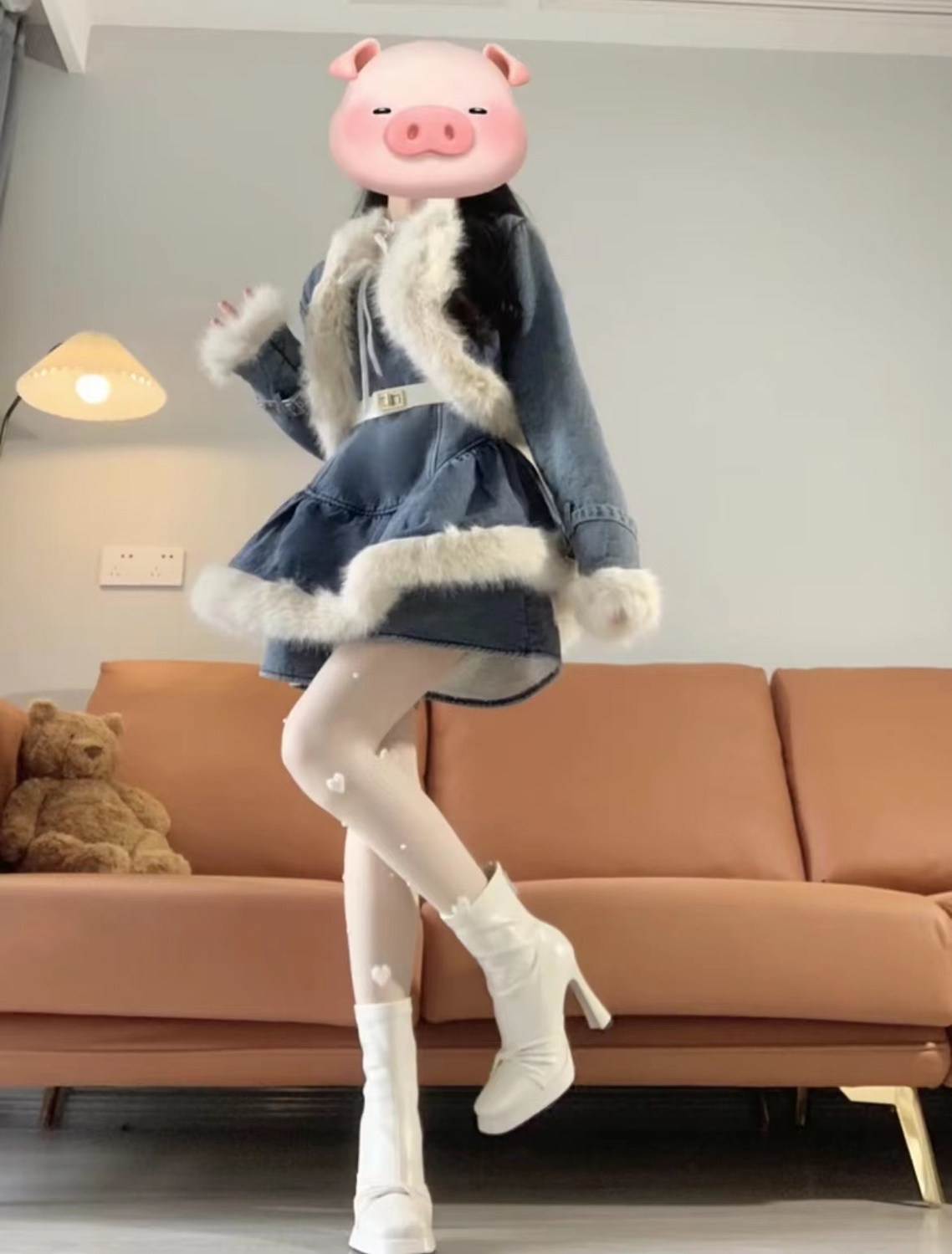 Herbst Winter High-End Koreanischen Stil Chic Gespleißt Denim Jacke + Camisole Rock Hosen Abnehmen Vielseitige Set_voghion.com