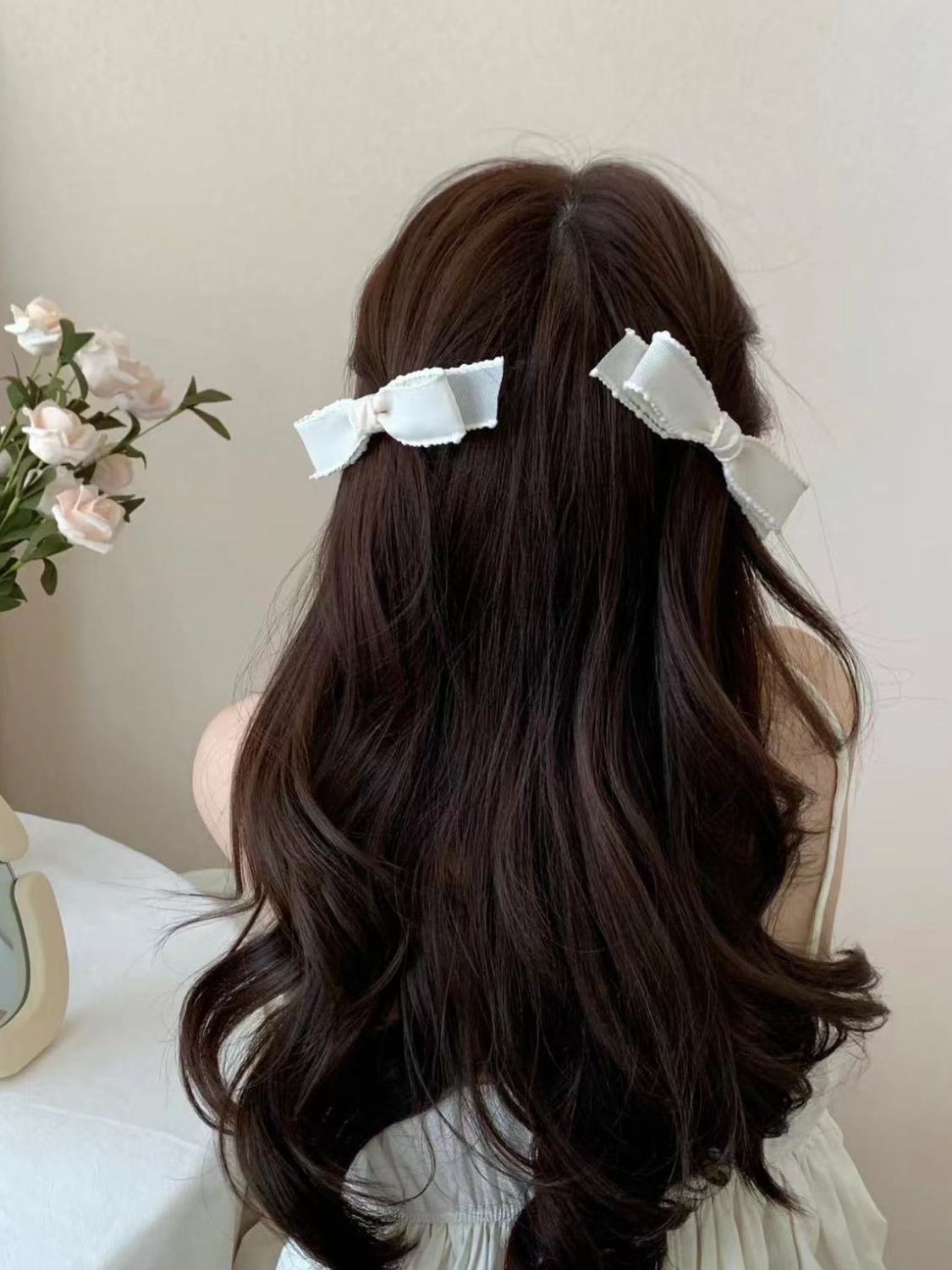 XINQ Pure and Sweet Girl Princess Zhao Lusi Hairpin Organza Qinglong Heart Bow Side Clip Hair Accessories