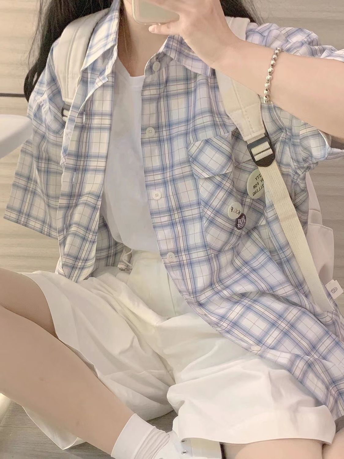 日系夏季格子短袖襯衫女學生韓版寬鬆新款復古情侶款港風薄款襯衣