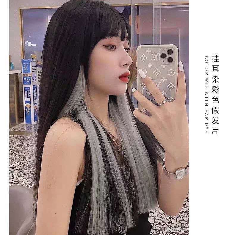 Highlight colored wig piece, gradient hanging ear dye wig piece, invisible and traceless, natural hanging ear dye wig piece, short haired woman