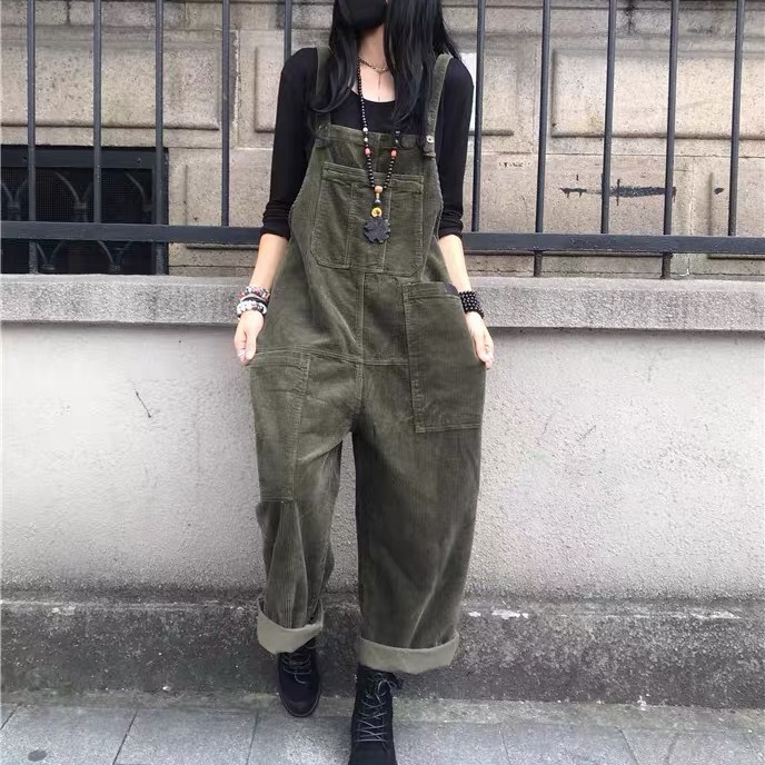 2022 autumn and winter new loose and thin large size casual straight wide leg overalls women's all-match fashion jumpsuit
