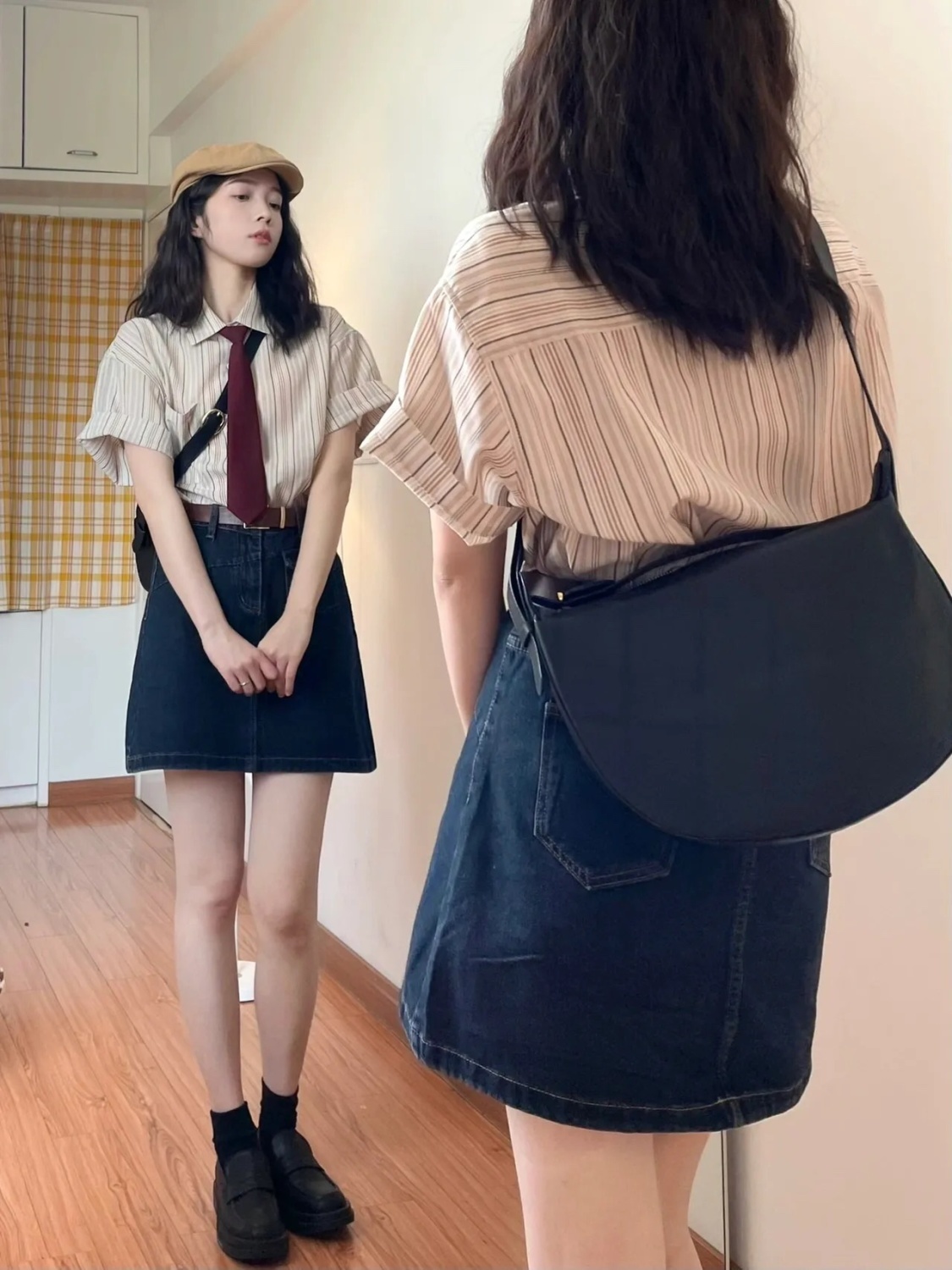 High-waisted denim short skirt for women, summer thin, large size, fat mm, belly-covering, slimming, small A-line hip-covering half-length skirt