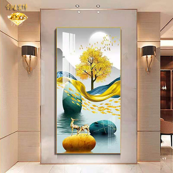 入户玄关装饰画走廊过道挂画北欧客厅玄幻壁画餐厅竖版晶瓷画墙画