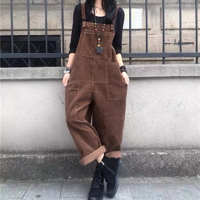 2022 autumn and winter new loose and thin large size casual straight wide leg overalls women's all-match fashion jumpsuit