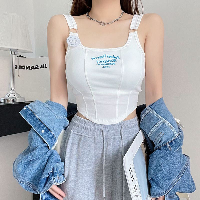 Embroidered camisole with chest pad female hot girl wears pure desire style outside wears slim sleeveless camisole top female
