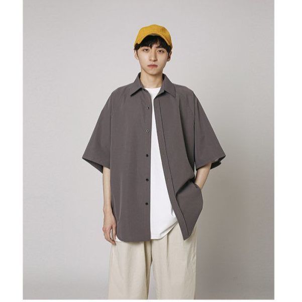 2023 summer trend new loose all-match casual niche jacket men's handsome solid color advanced short-sleeved shirt