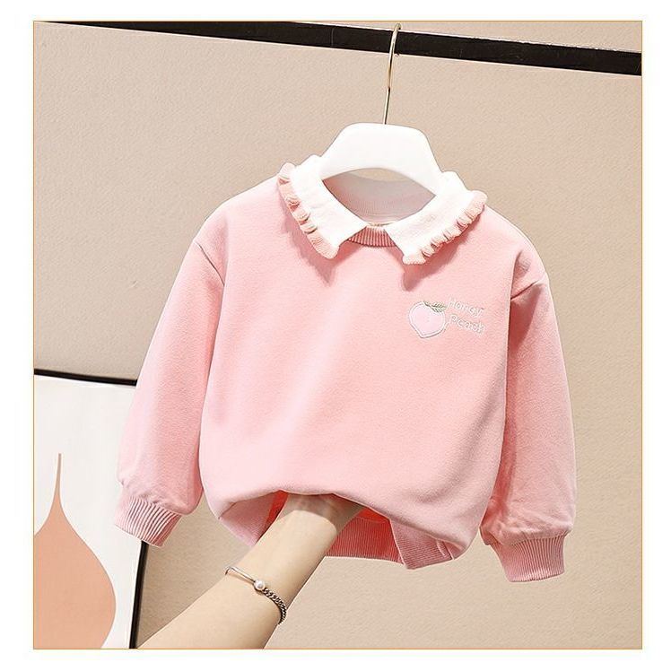 Baby cotton Plush sweater winter Korean girls long sleeve cotton T-shirt loose Pullover for little girls