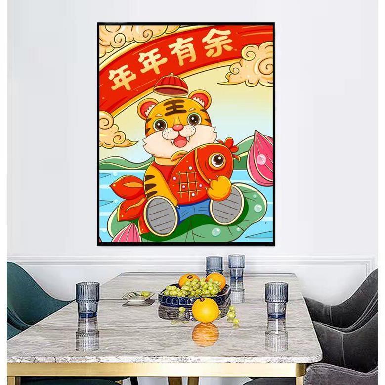 数字油画diy中国风油彩画手工填充绘画虎年祝福贺礼新年唯美挂画