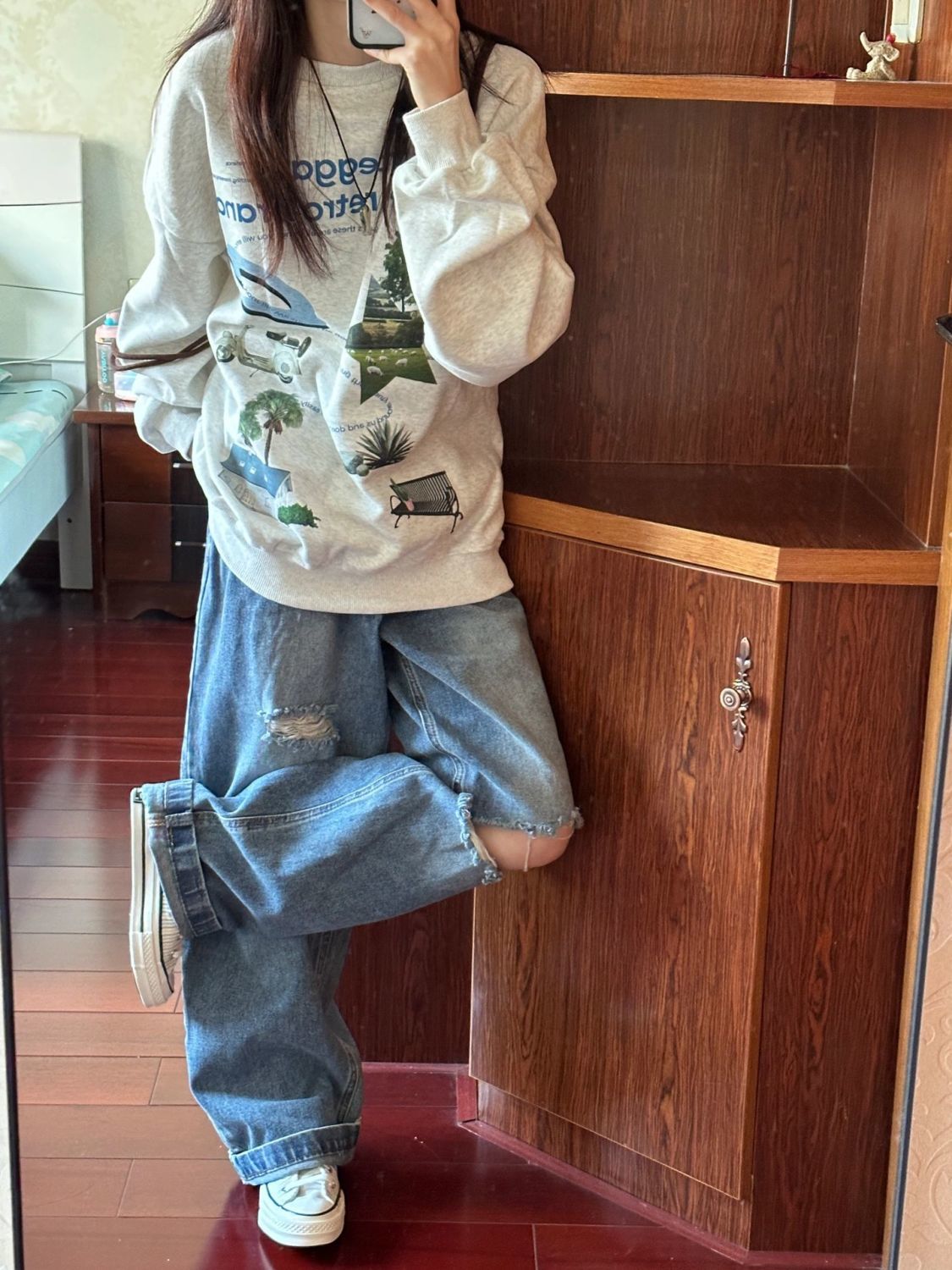 美式復古衛衣女秋季創意印花情侶長袖oversize套頭上衣寬鬆慵懶風