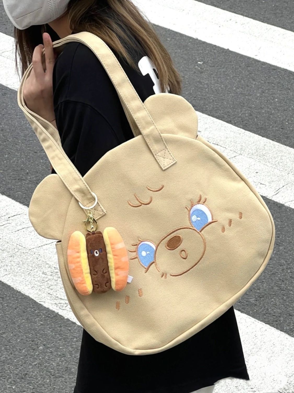 ins日系少女可愛小熊帆布包女 休閒單肩包大容量手提學生托特包