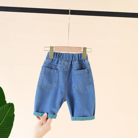 Boys' ripped jeans five-point pants children's 2023 summer thin section children's shorts baby Korean version soft outerwear