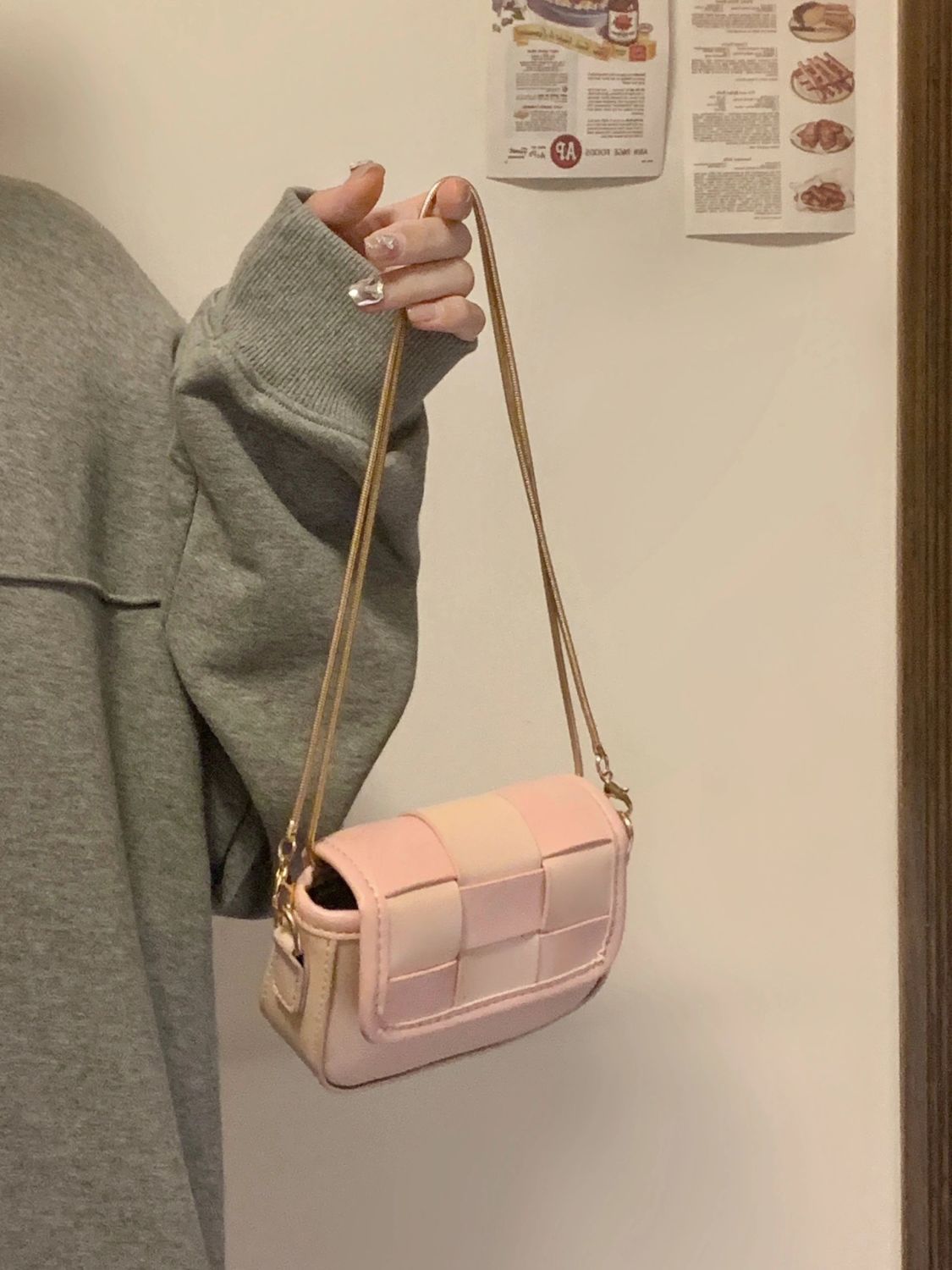小眾mini顏值格紋腋下小方包包女2023新款時尚溫柔斜挎包口紅包
