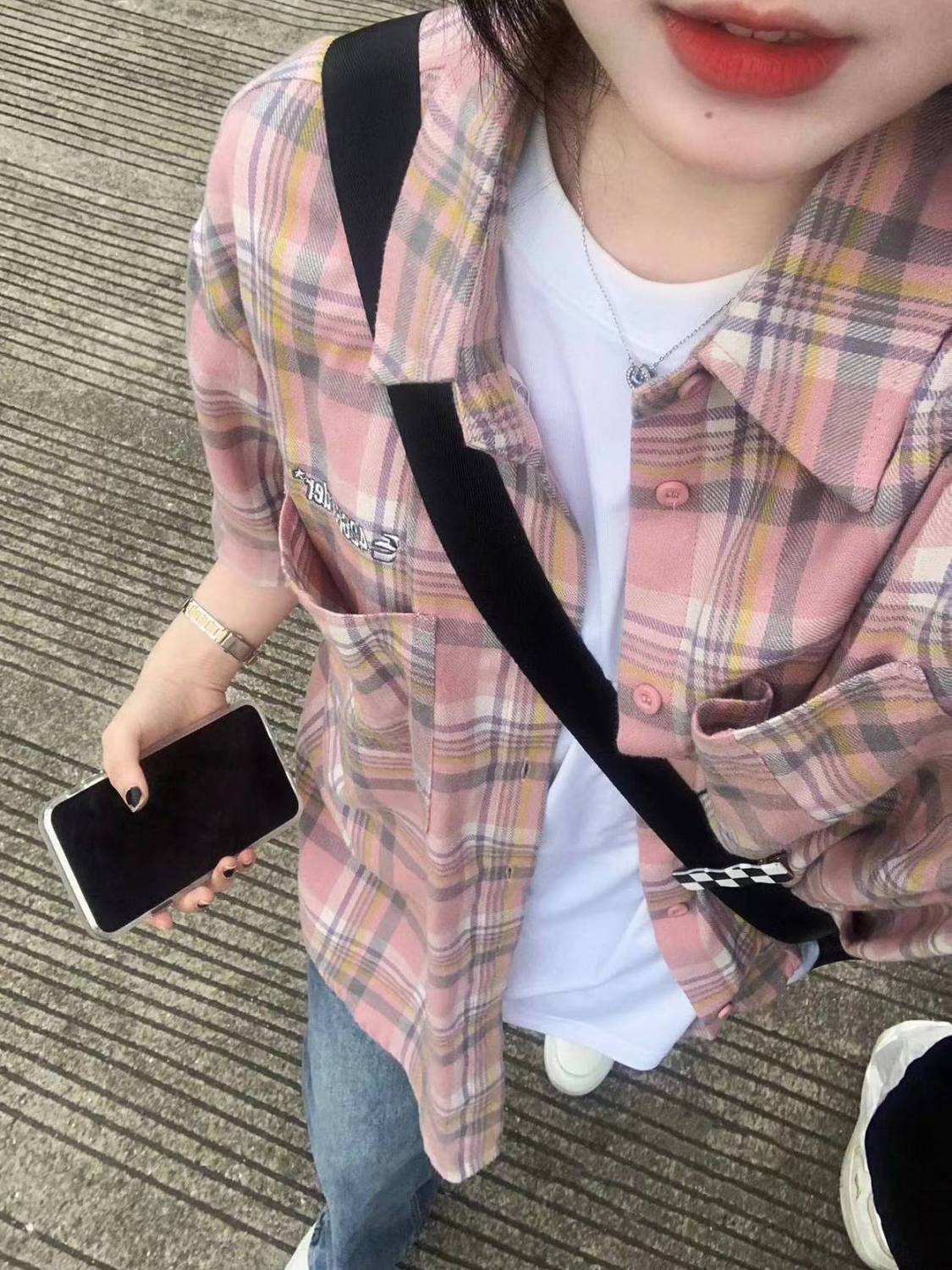 日系甜美短袖襯衫女夏季新款寬鬆百搭上衣小個子格子襯衣薄款開衫