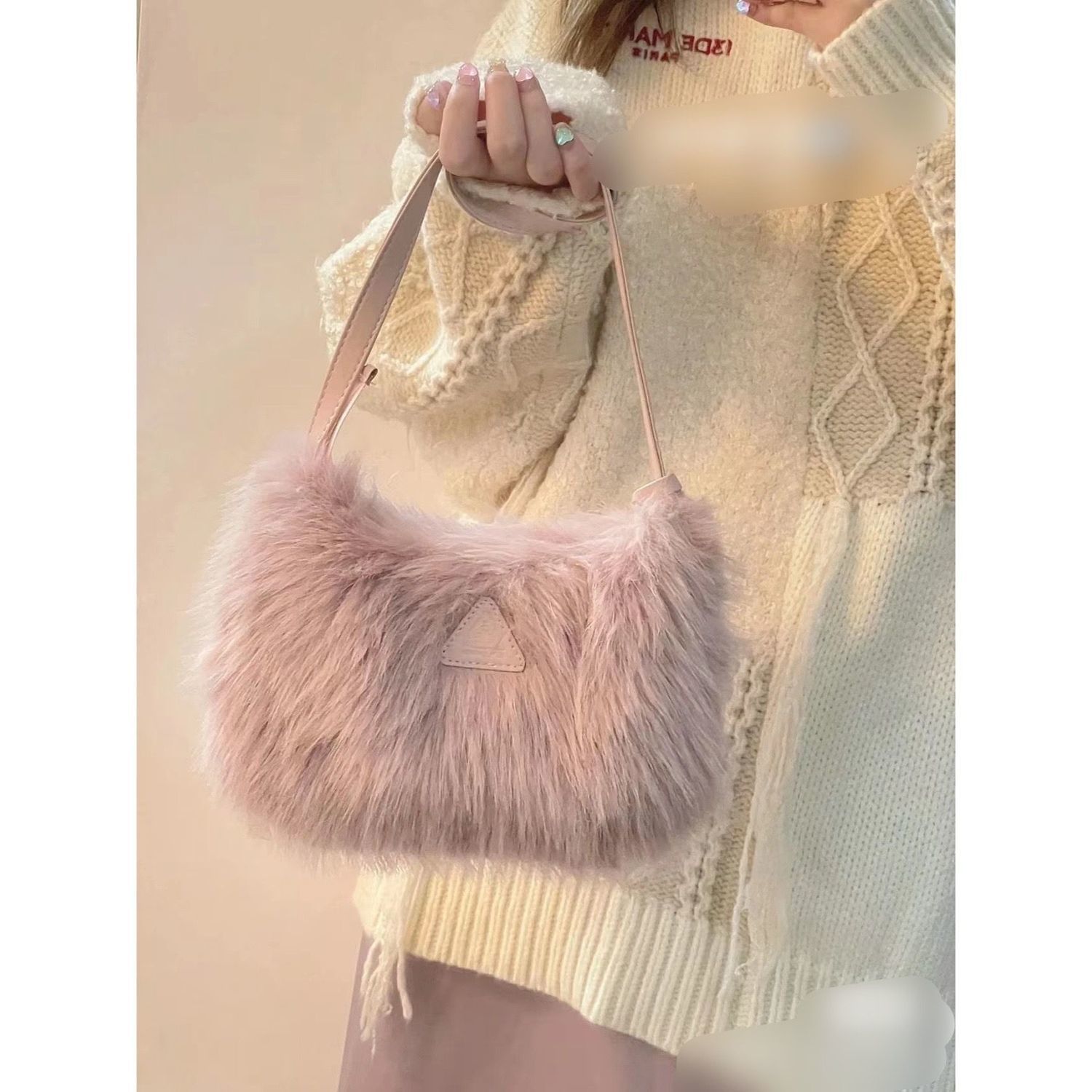 包包女新款粉色毛手提包时尚皮草单肩精致斜挎小包潮