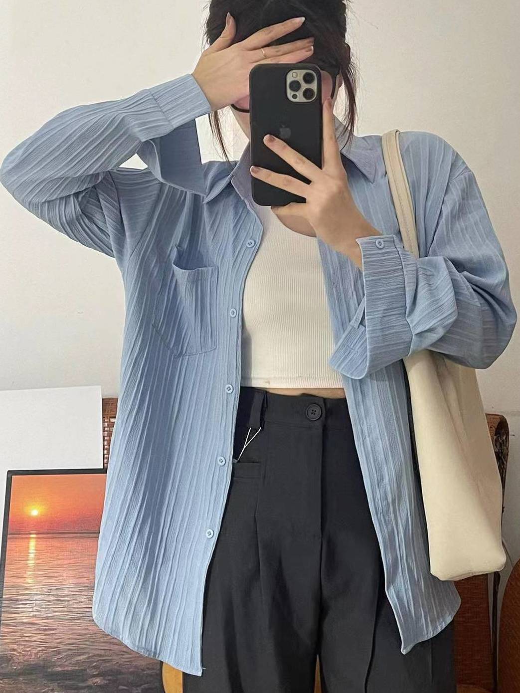 夏季薄款防曬襯衫女韓系溫柔設計感小眾襯衣開衫外穿寬鬆長袖上衣