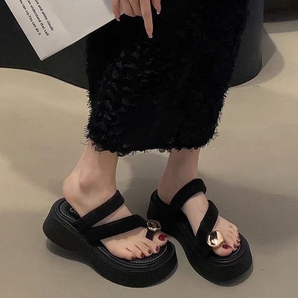時尚百搭厚底套趾涼拖鞋女外穿2023年新款夏季厚底網紅拖鞋女超火