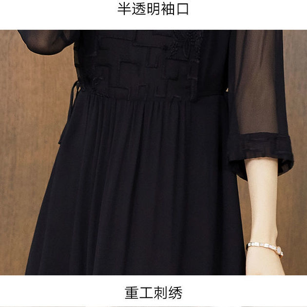 重工刺绣杭州真丝连衣裙女2022夏季新款高端桑蚕丝气质贵妇人裙子