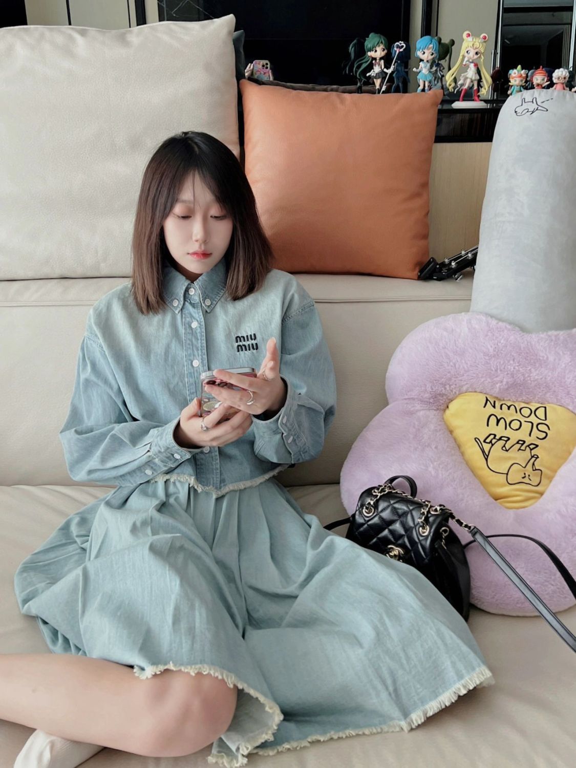兩件套裝春秋美式復古設計感短款牛仔上衣女外套+百褶半身裙子潮