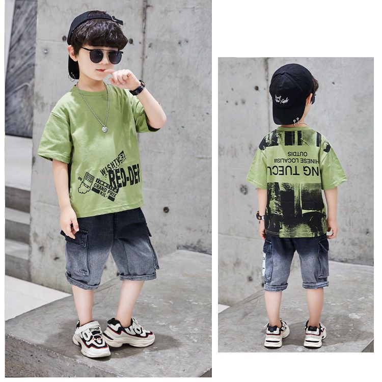 童装男童夏天短袖童装夏装2022新款中大儿童套装时髦帅洋气韩版潮