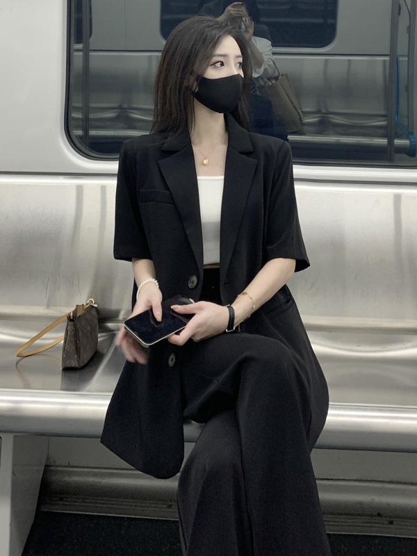 Summer thin short-sleeved suit jacket for women, Korean style loose, fashionable and versatile mid-length small suit top