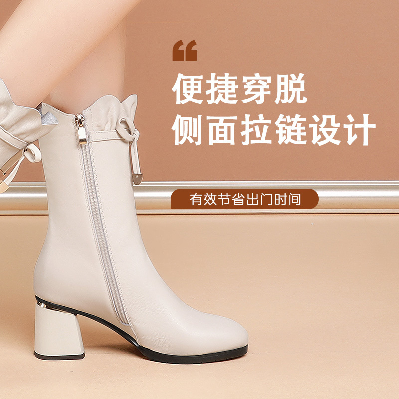 Shoes women's Martin boots 2022 new boots women's thick-heeled high-heeled all-match trendy women's cotton shoes slim boots