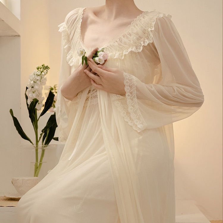 French court wind fairy spring summer morning gown nightdress lace suspender dress pure desire sexy two piece set