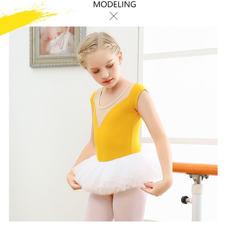 Dance clothing children's female figure Children's Day performance clothing practice clothing new yellow cotton children's dance clothing