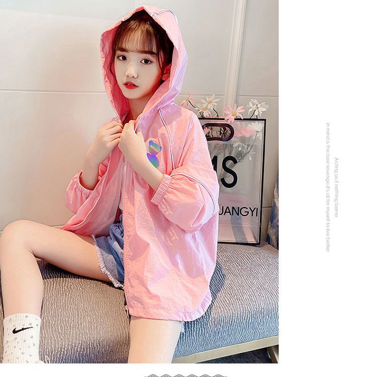 Girls' latest foreign style big children's thin section breathable hooded anti-ultraviolet sunscreen clothing air-conditioning shirt fashion jacket