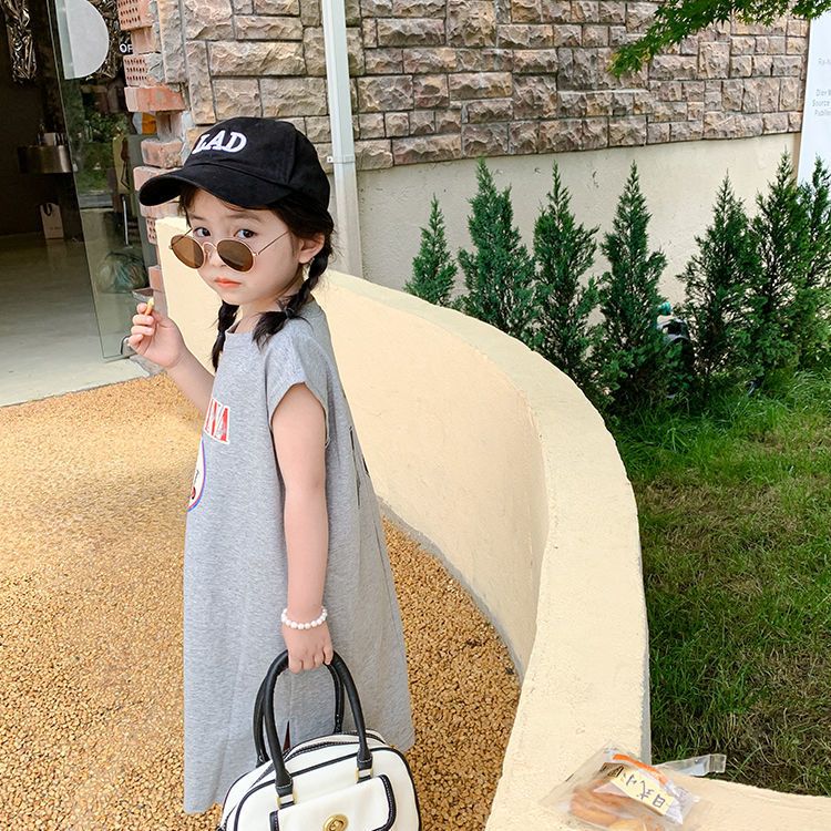 Girls Korean version of the dress  summer new medium and large children's cartoon vest long T-shirt skirt baby cotton