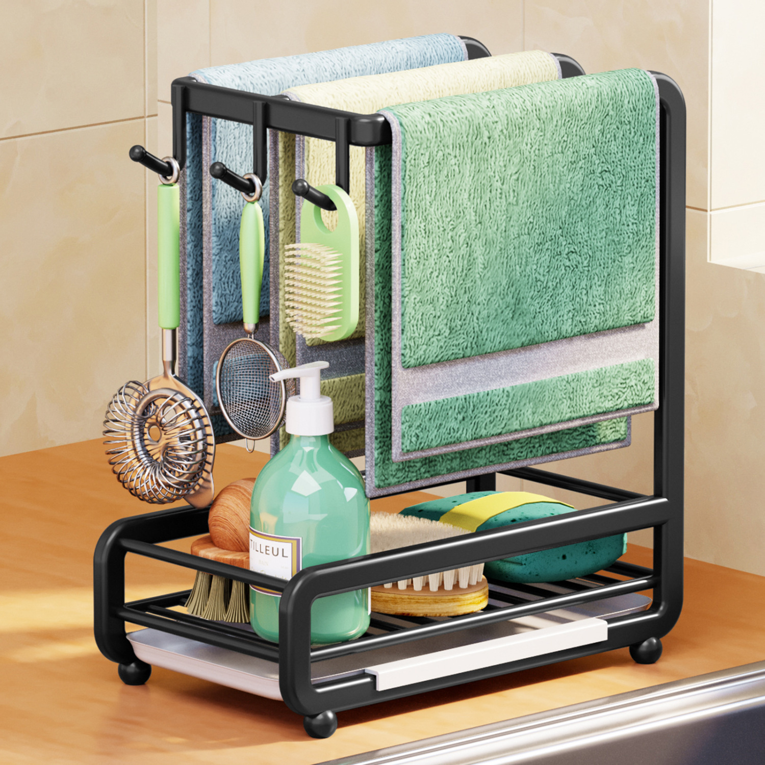 抹布沥水架厨房用品家用收纳毛巾洗碗布海绵专用壁挂水槽边置物架