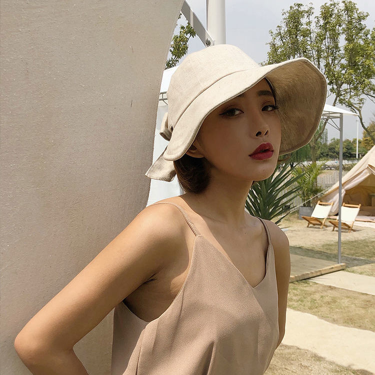 韩版棉麻加长檐遮阳帽夏季防晒女帽可折叠渔夫帽透气大檐太阳帽子