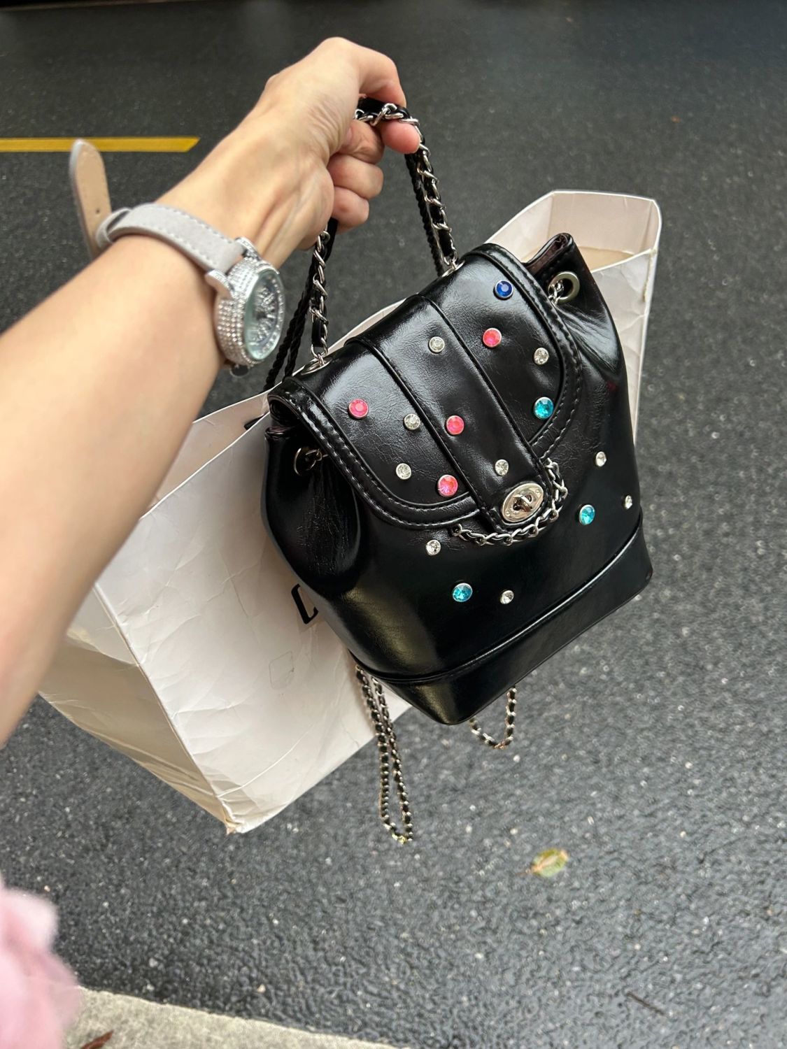 包包女斜挎2023新款時尚高級質感小眾鑲鑽鏈條雙肩包今年流行爆款