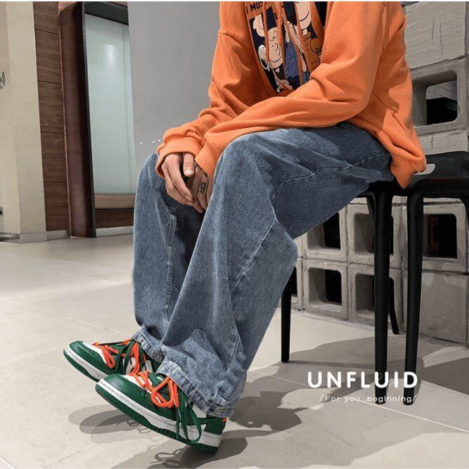 Korean version of all-match new jeans men's straight loose trendy brand European and American high street men's casual washed wide-legged long pants
