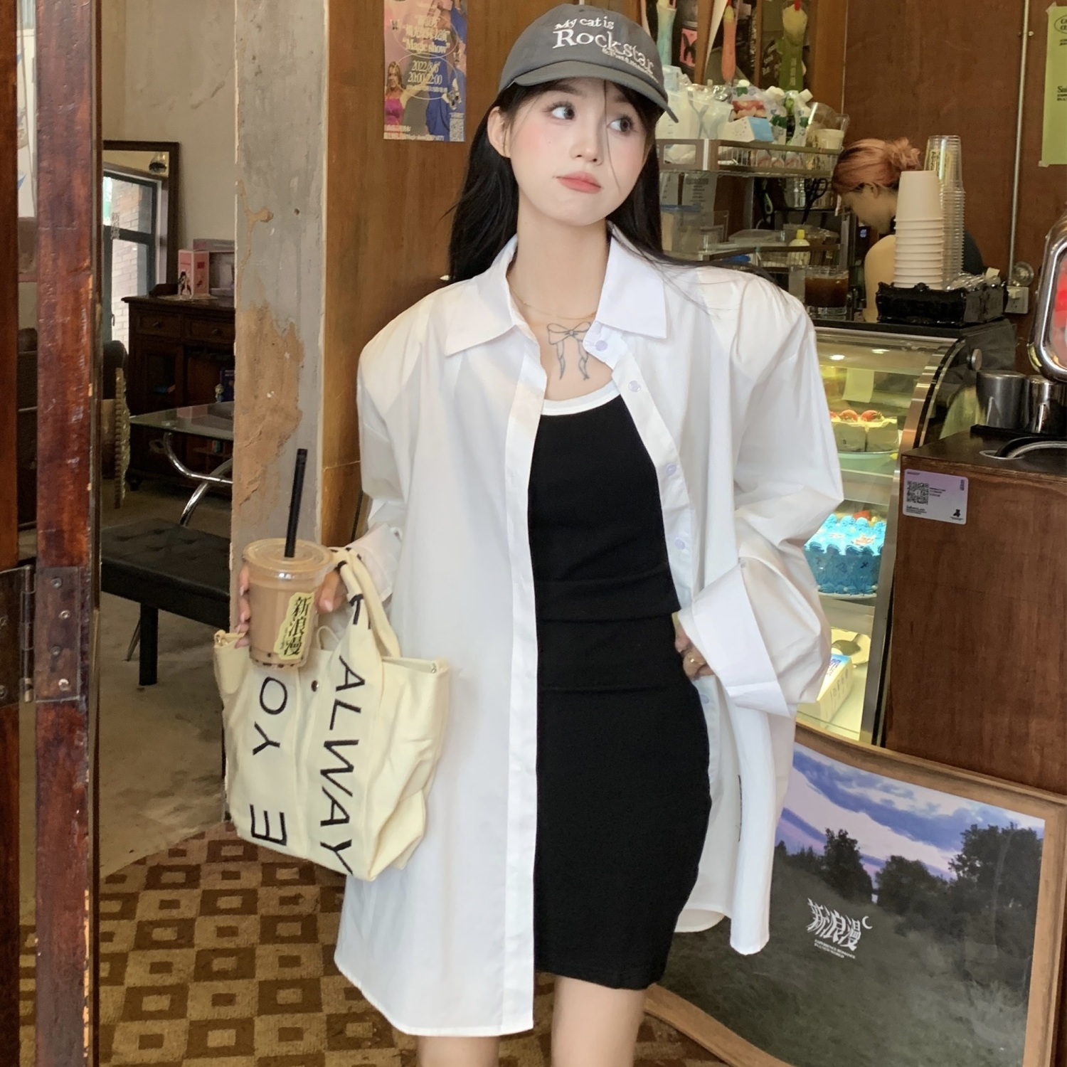 港風秋季女裝白色襯衫女長袖內搭外穿寬鬆大碼襯衣甜辣上衣女洋氣