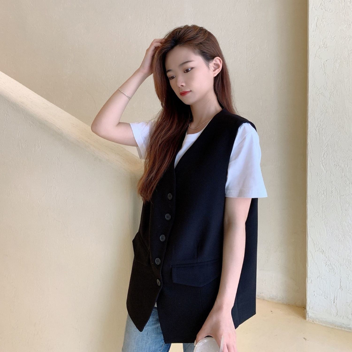 Suit, waistcoat, women's spring and summer , new Korean version, trendy British style, large size and thin vest, with a waistcoat outside