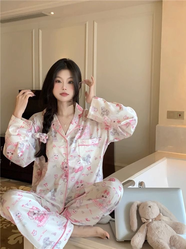 ins風可愛狗狗睡衣女春秋季新款日系甜美長袖長褲學生秋季家居服