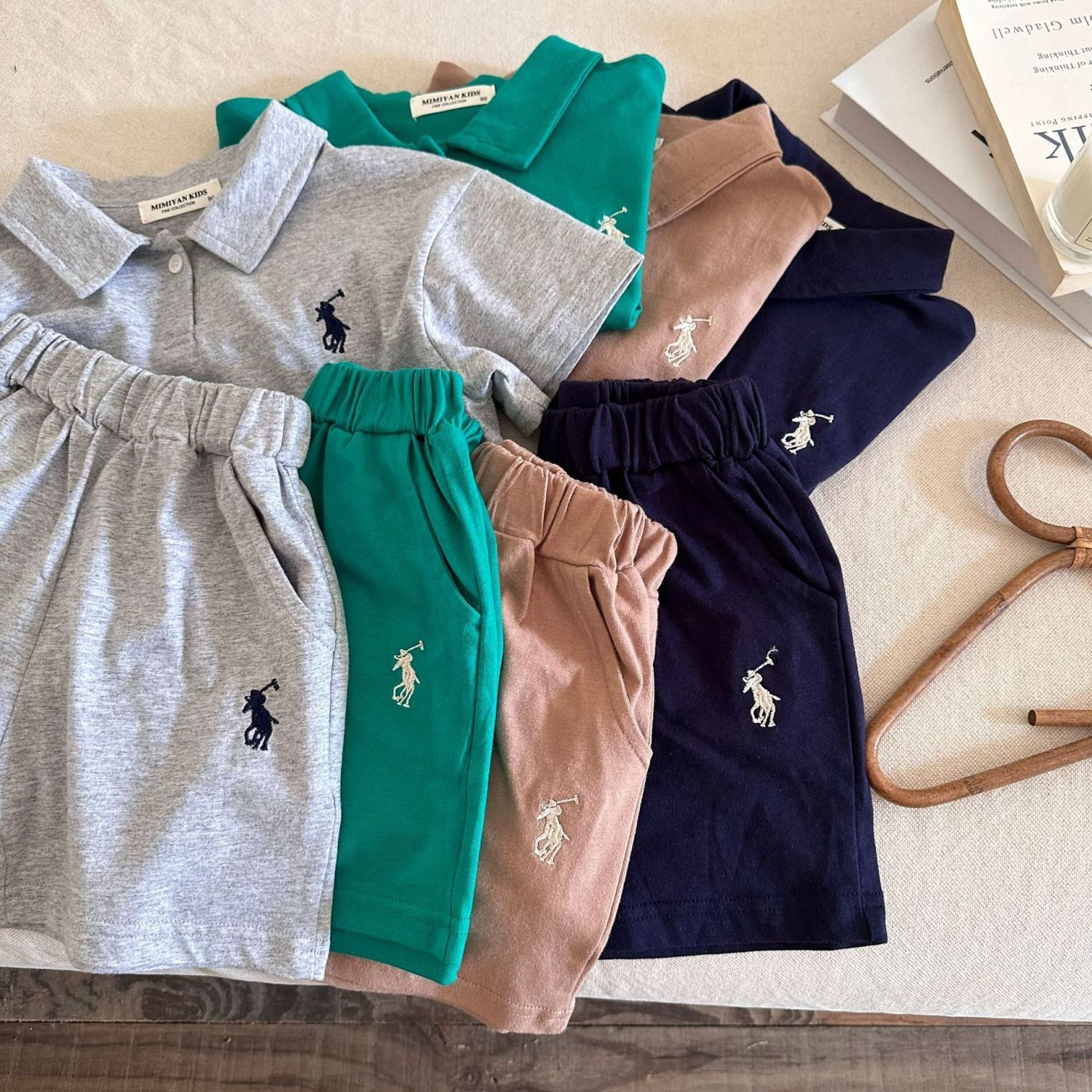 Korean version of children's suit summer new boys and girls embroidered polo shirt baby short-sleeved shorts foreign style two-piece suit tide